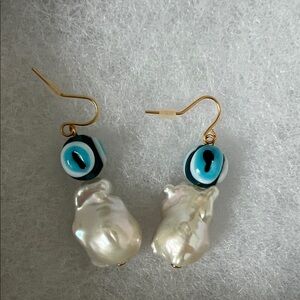 Tory Burch Evil Eye Cultured Freshwater Pearl Drop Earrings